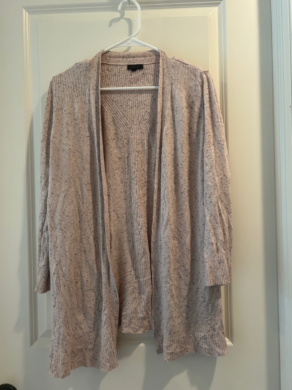 Verve Ami OpenFront/Rib detail back Cardigan Sweater Beige Speckle slits size L
